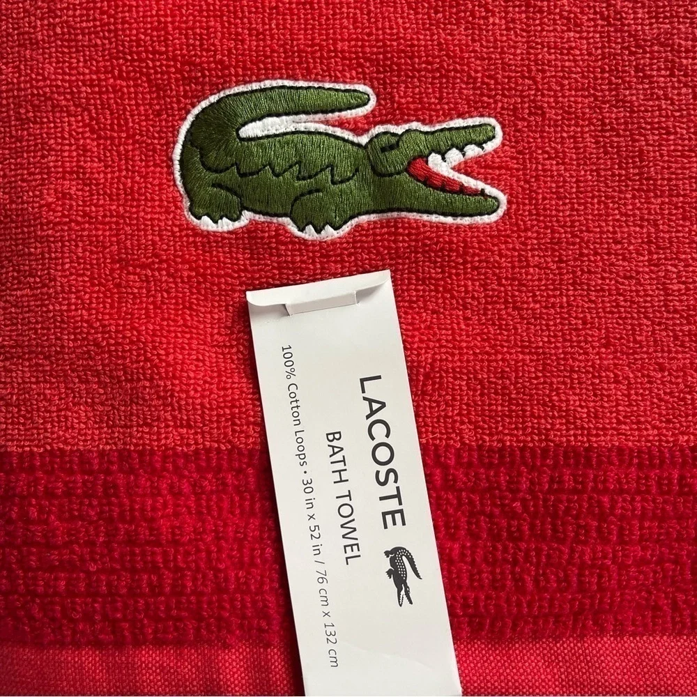 LACOSTE Bath Towel Red 100% Cotton 30”X 52” Large Crocodile NWT